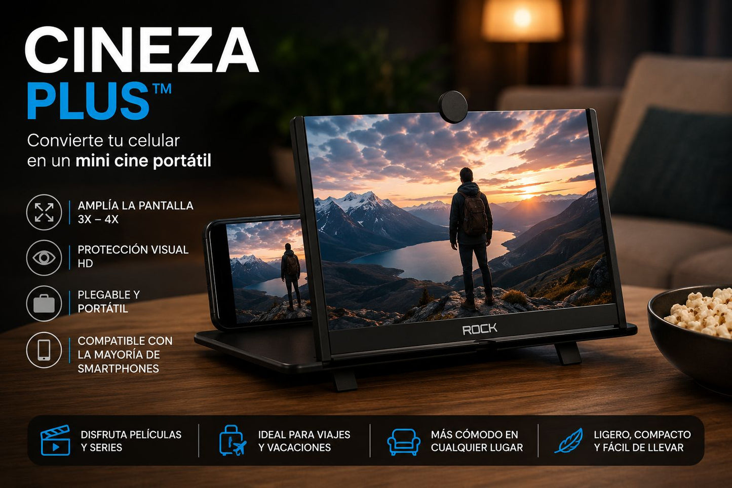 🎬 Cineza Plus™ – Amplificador de Pantalla HD para Smartphone